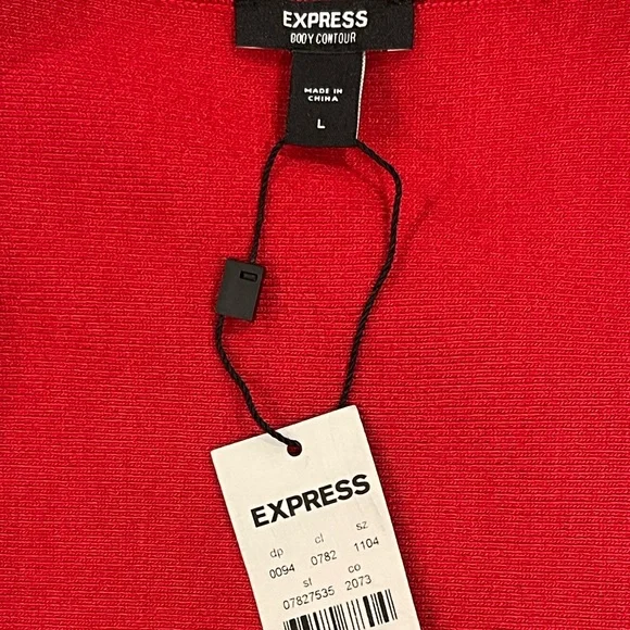 Express | Sweetheart Neck Ruffle Fit and Flare Red Knit Dress Size Large - Picture 5 of 6